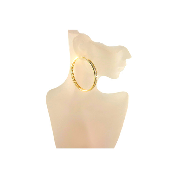 Bling & Glam! 18K Gold Filled Tube Hoop Earrings 1.90" Tall Sparkling Earrings - Picture 6 of 7